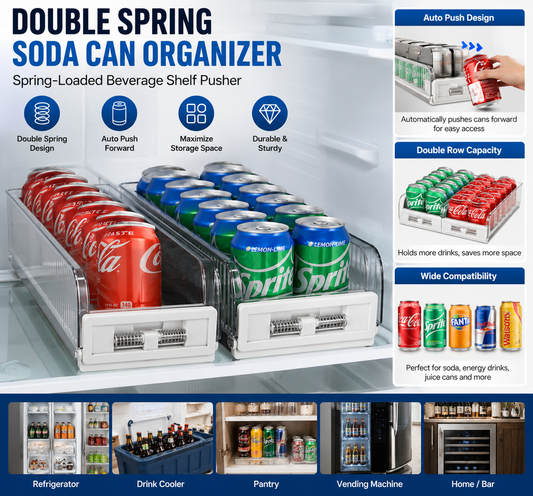 Hot Sales Upgrade Double Spring Soda Can Organizer for Fridge&Spring Loaded Beverage Shelf Pusher Smart System&Drink Pusher