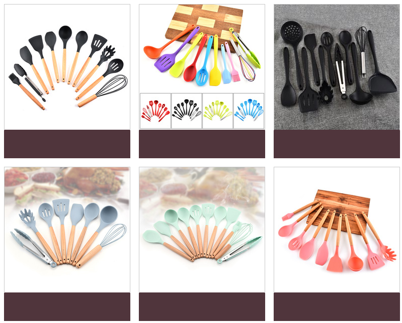 Silicone Cooking Utensils Set With Bamboo Wood Handles for Nonstick Cookware Nylon Turner Tongs Spatula
