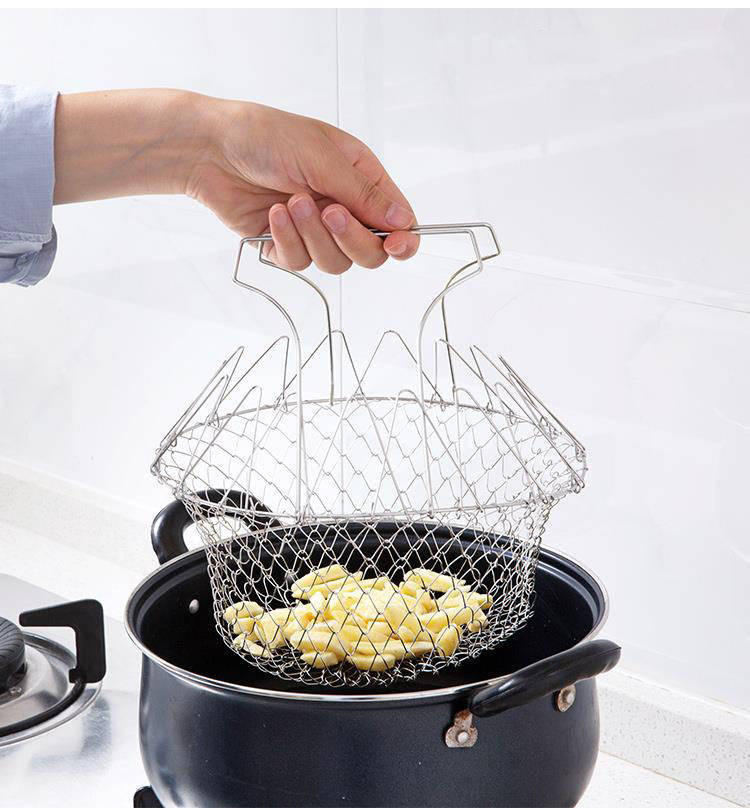 Stainless Steel Wire Mesh Fry Basket – Deep Fryer Colander Basket for Kitchen, Restaurant & Food Shop Use