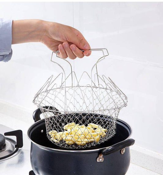 Stainless Steel Wire Mesh Fry Basket – Deep Fryer Colander Basket for Kitchen, Restaurant & Food Shop Use