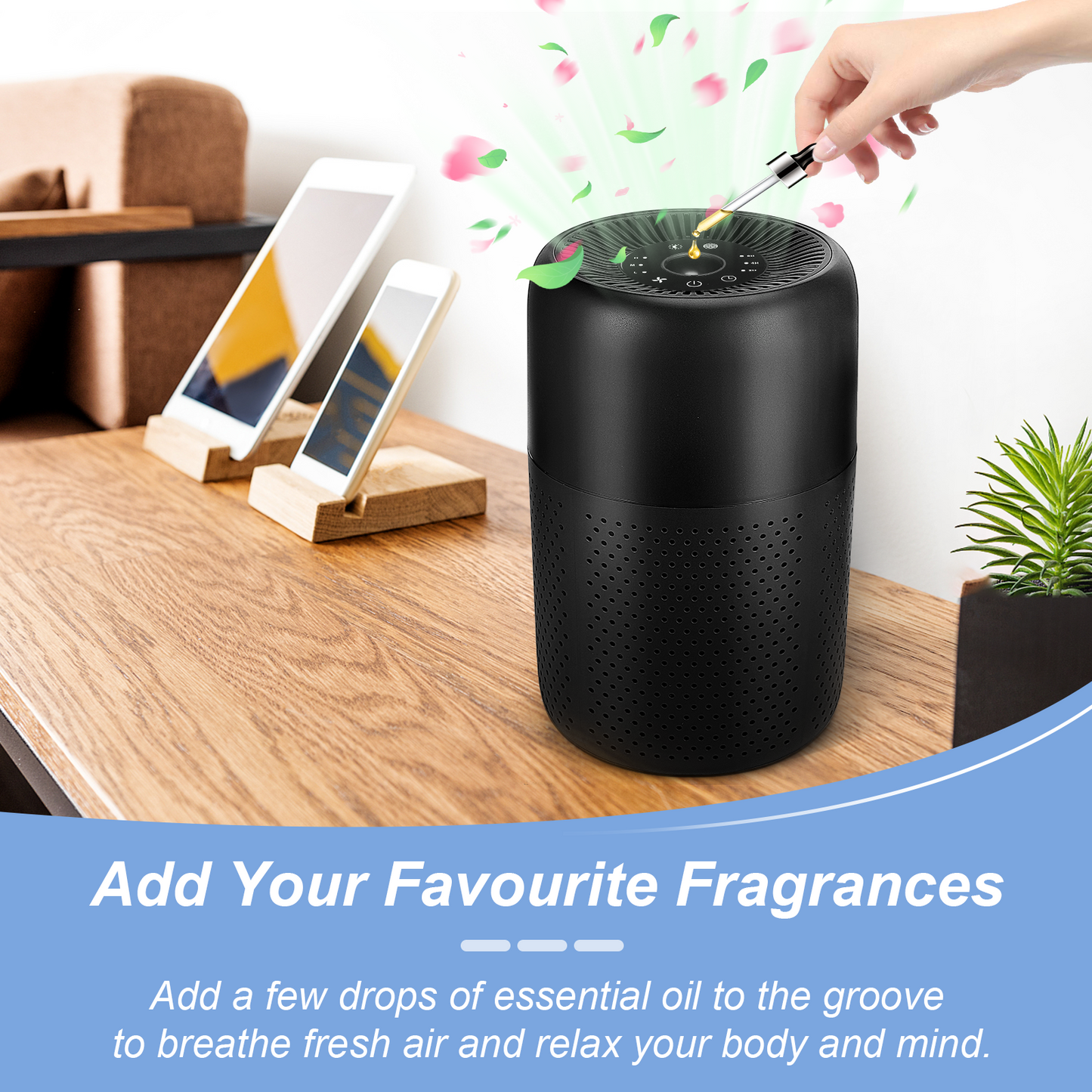 Desktop Air Purifier with HEPA & Activated Carbon Filter – Auto Mode Air Cleaner with Aroma Diffuser for Home, Office & Bedroom